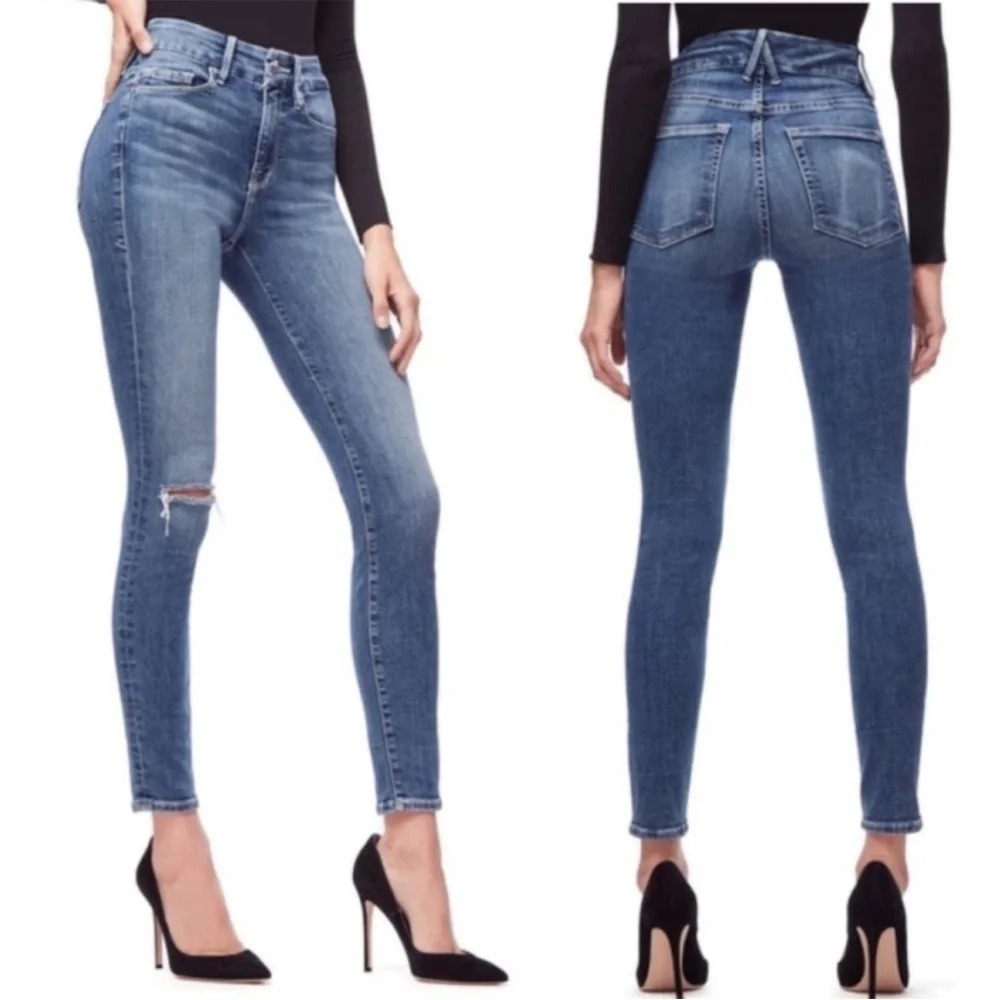 GOOD AMERICAN Good Legs High Rise Skinny Jeans GL899T Knee Rip Size 24
